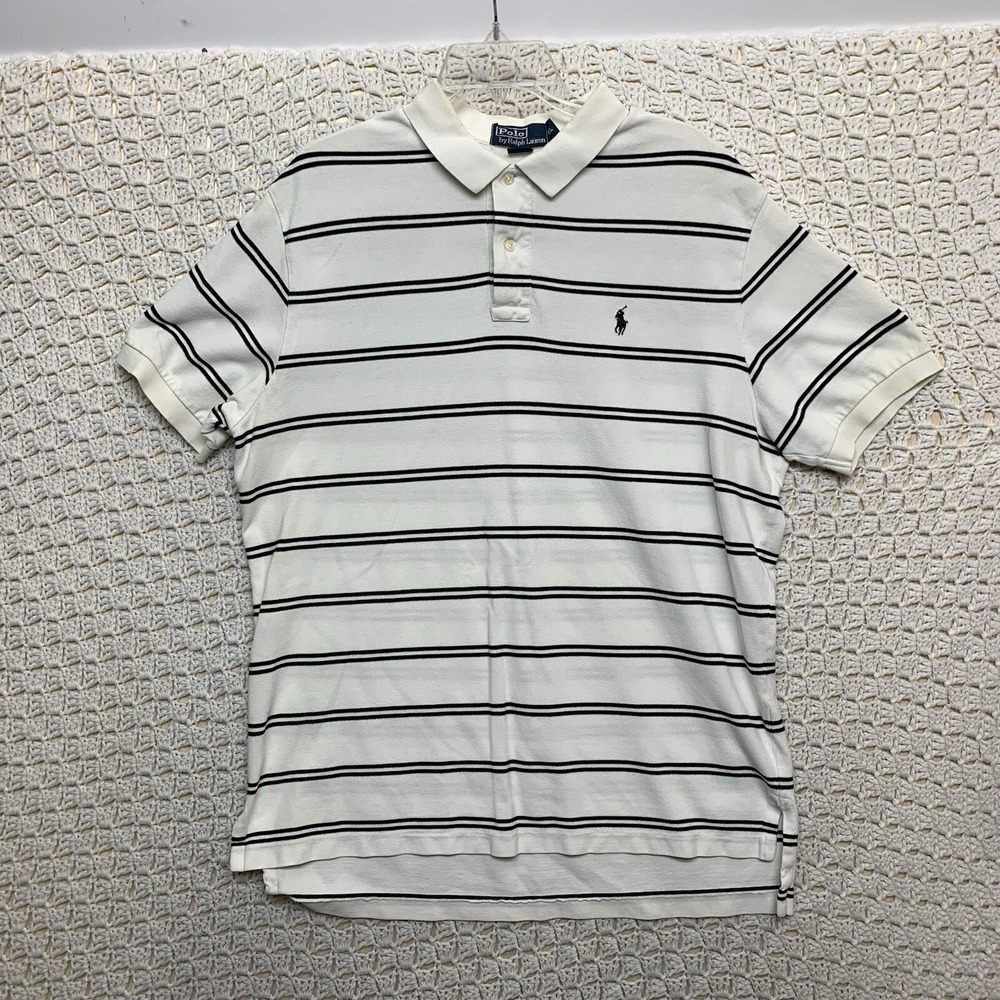 Vintage Polo By Ralph Lauren Polo Shirt Mens XL Short Sleeve Striped White Black